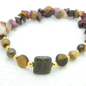 Polished Stone Tiger's Eye Gold Tone Bead Bracelet
